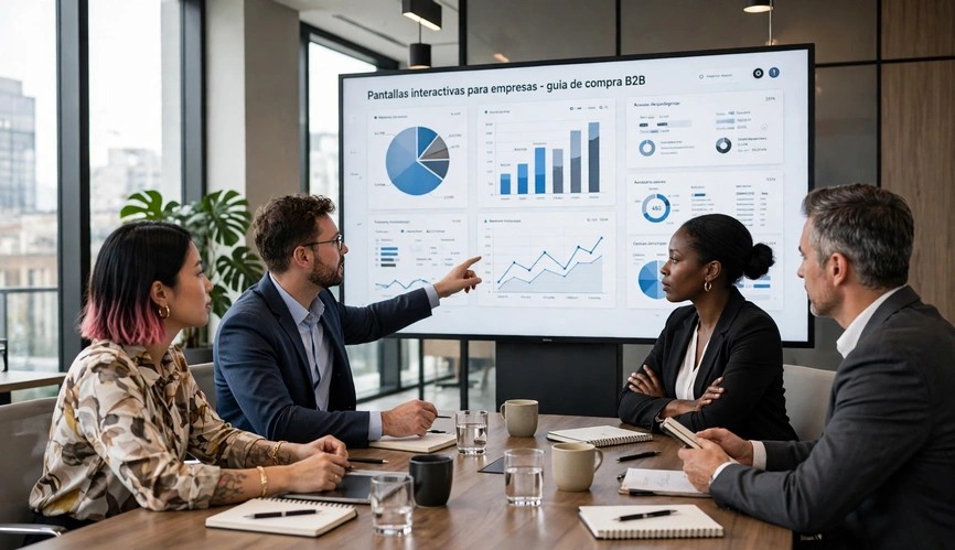 Pantalla interactiva en sala de juntas de una empresa B2B